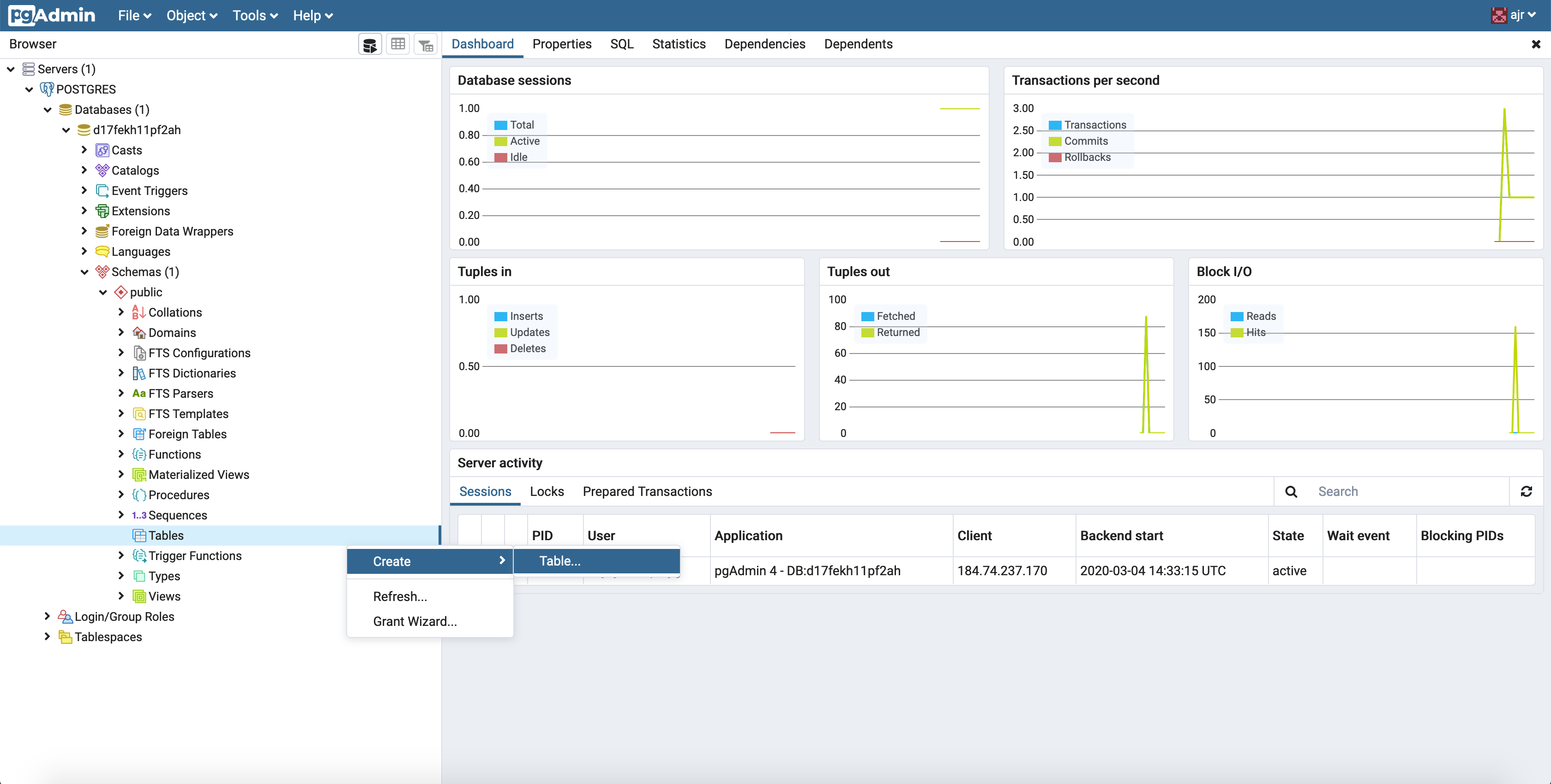 pgadmin4 create table